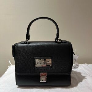 Valentino Black Satchel with Textured Leather and Silver Hardware